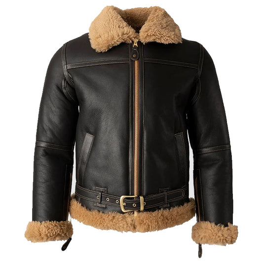 Black Leather B3 Shearling Bomber Jacket | Aviator Women Pilot Jacket