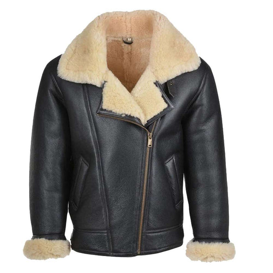 B3 Bomber Aviator Flying Shearling Black Leather Jacket Mens Pilot | Jacket Hunt