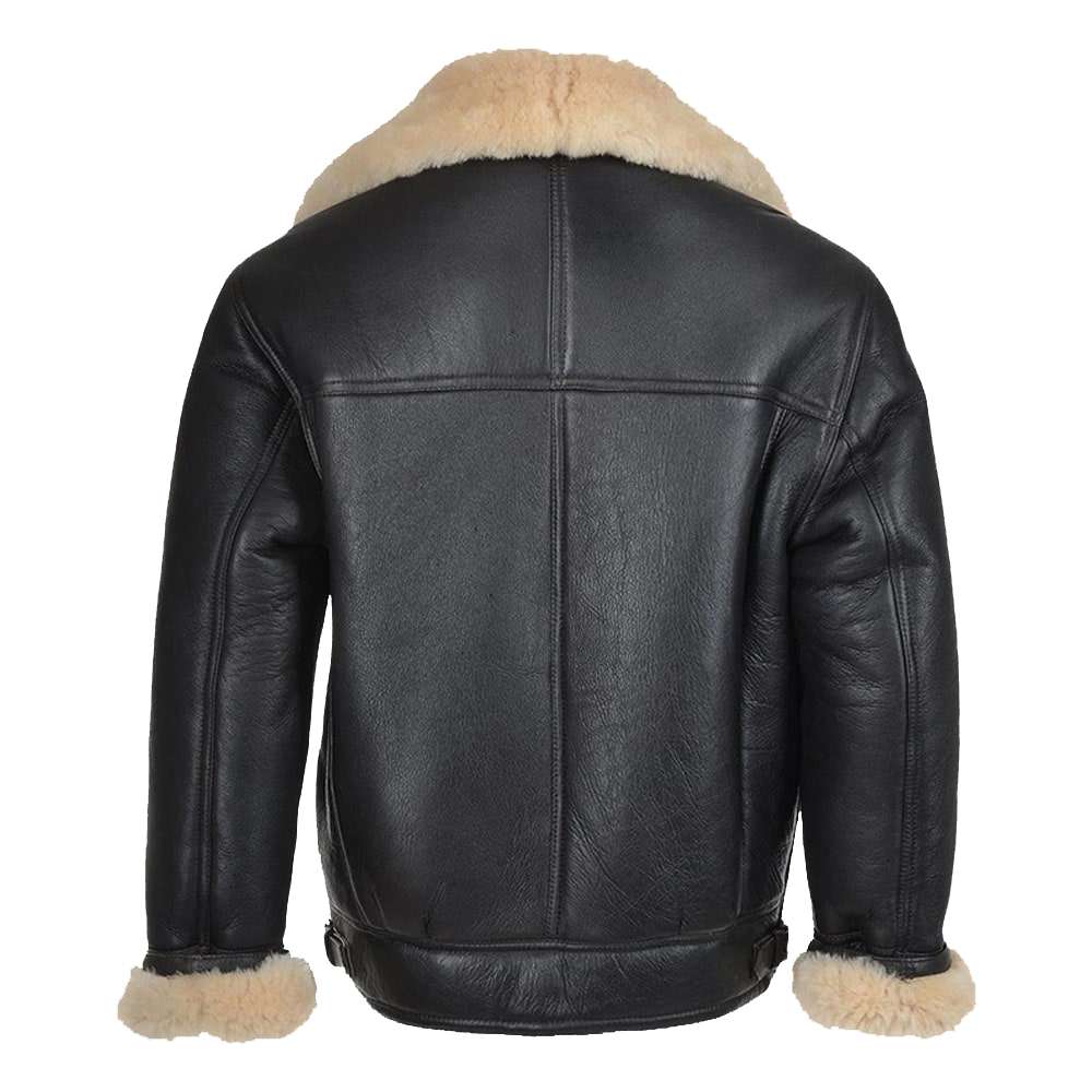 New Shearling Coat Mens B3 Bomber Jacket Black Leather