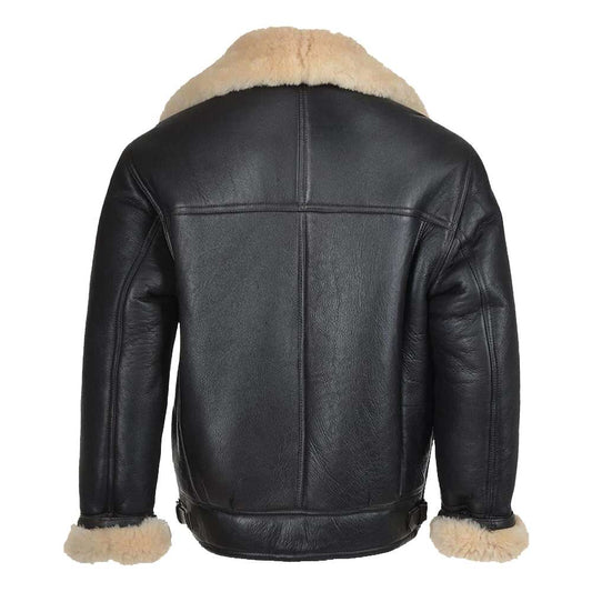 B3 Bomber Aviator Flying Shearling Black Leather Jacket Mens Pilot | Jacket Hunt