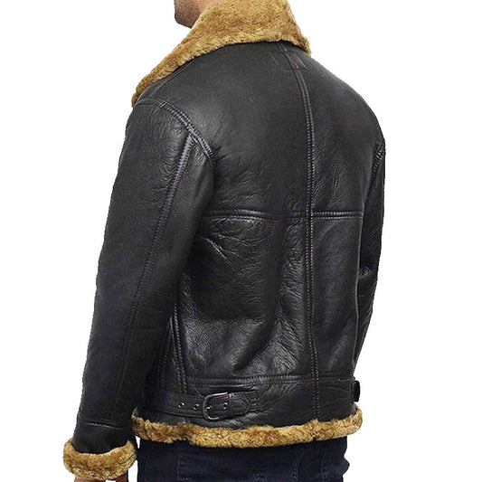 B3 Vintage Black World War Aviator Shearling Bomber Leather Jacket | Jacket Hunt