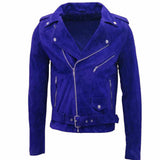 Men Native American Suede Leather Motorcycle Fashion Jacket Royal Blue