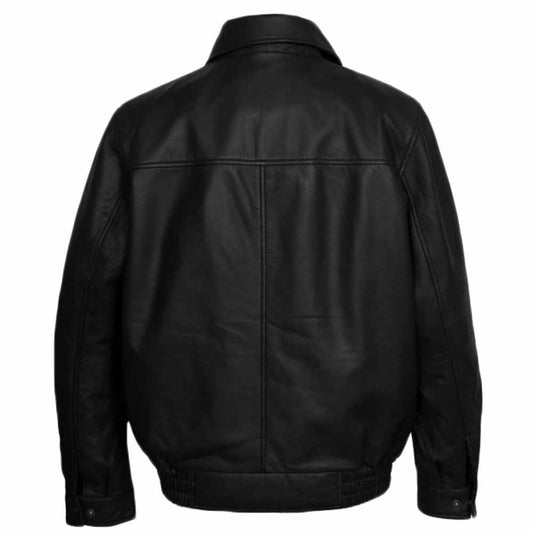 Men Bomber Genuine Black Leather Jacket