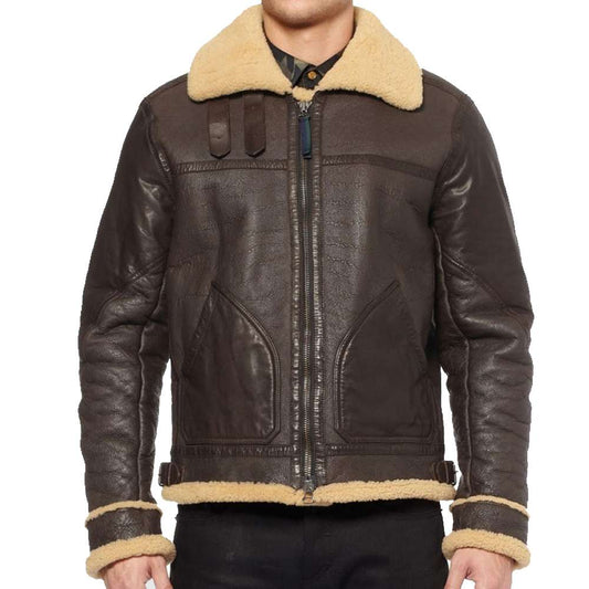 Dark Brown B3 shearling Bomber Leather jacket Men's - Jacket Hunt