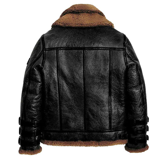 Men Aviator RAF B3 Shearling Bomber Black Leather Pilot Jacket | Jacket Hunt