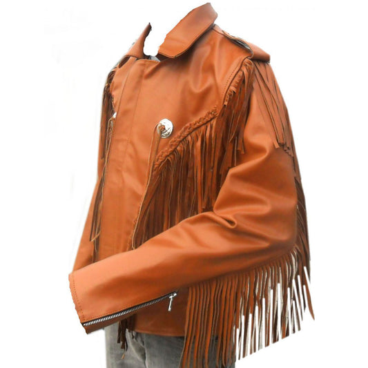 Men Cowboy Western Frings Leather Jacket - 
