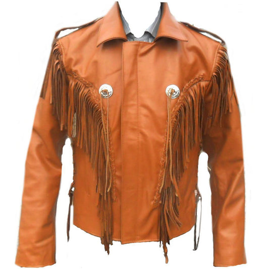 Men Cowboy Western Frings Leather Jacket - 