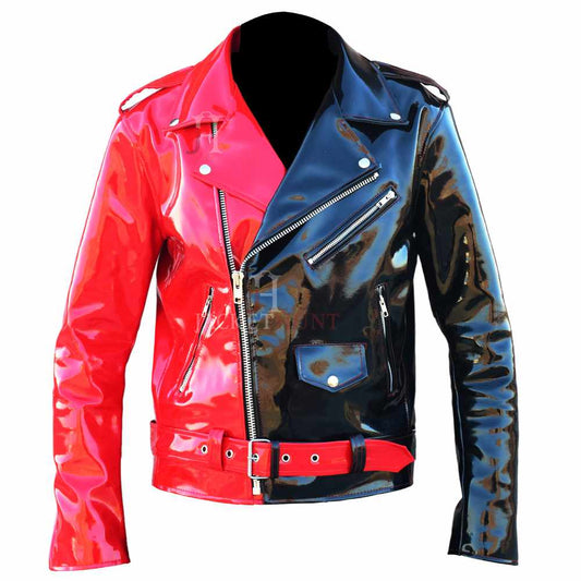 JOKER Hot Red Black PVC Vinyl Motorcycle Jacket Mens