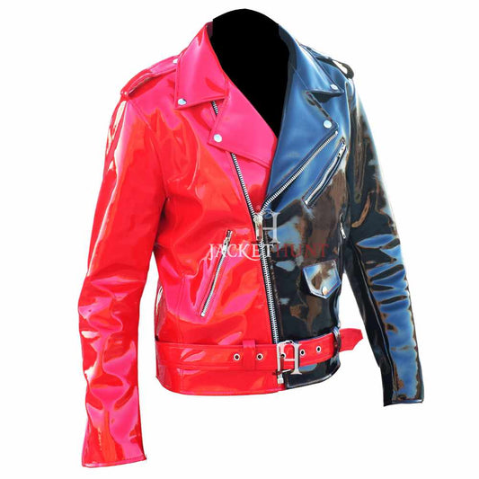 JOKER Hot Red Black PVC Vinyl Motorcycle Jacket Mens