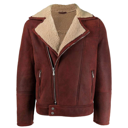 Men's Motorbike Shearling Burgundy Suede Leather Jacket | Jacket Hunt