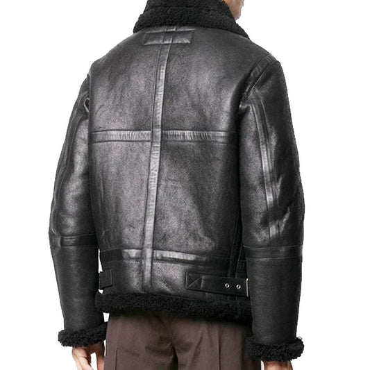 Mens B3 Black Shearling Bomber Leather Jacket | Jacket Hunt