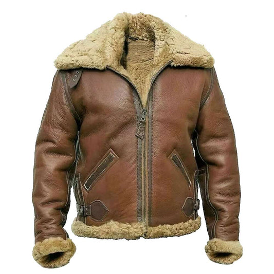 Mens RAF B3 Aviator Pilot Shearling Brown Bomber Leather Jacket - Jacket Hunt