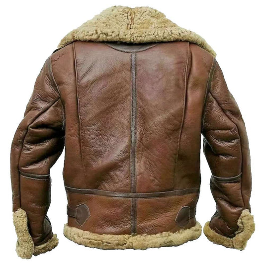 Mens RAF B3 Aviator Pilot Shearling Brown Bomber Leather Jacket - Jacket Hunt