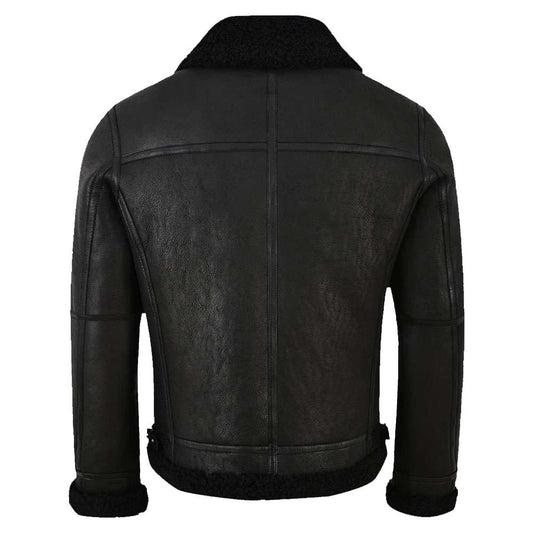 Mens Shearling Aviator Bomber Black Leather Jacket | Jacket Hunt