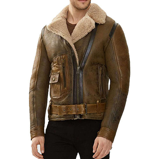 Mens Shearling Aviator Dark Brown Bomber Pilot Leather Jacket - High Quality Leather Jackets - Customized Jacket For Sale | Jacket Hunt