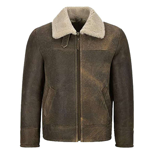 Mens Shearling  RAF Flying Dirty Beige Bomber Leather Jacket | Jacket Hunt