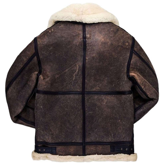 Mens Vintage Brown Distressed Shearling Bomber Leather Jacket - Jacket Hunt