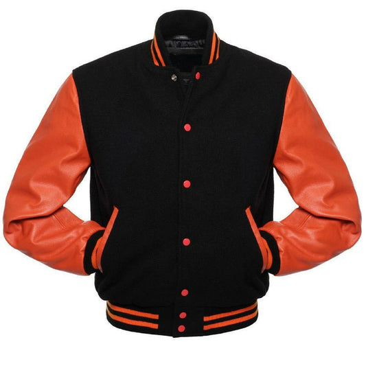 Orange Black Varsity Leather Jacket - High Quality Leather Jackets For Sale | Dream Jackets On Jackethunt