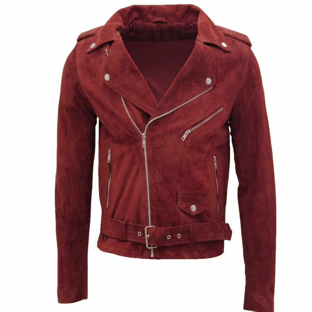 Men Native American Suede Leather Motorcycle Fashion Jacket Red