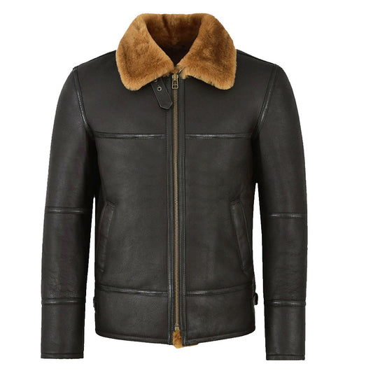 Shearling Aviator Black Bomber Leather Jacket Men's | Jacket Hunt