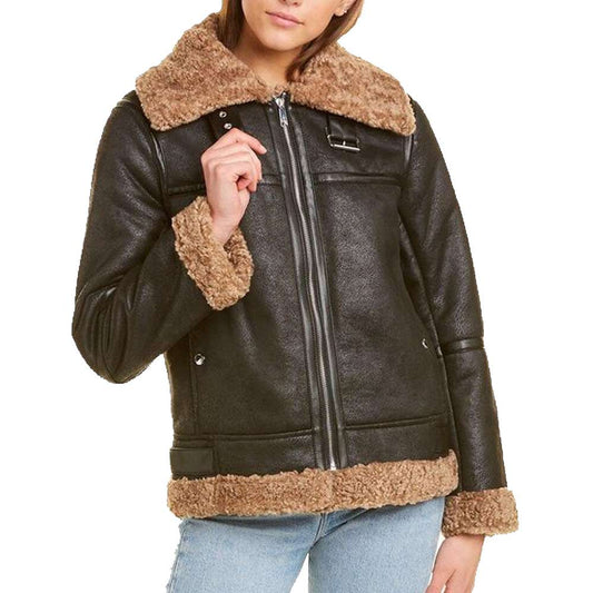 Women Aviator B3 Bomber Black Leather Jacket - Jacket Hunt