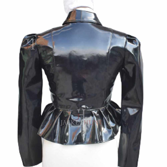 Women Night Black Vinyl PVC Leather Mini Dress | Sexy Weetlok Frock Jacket - Jacket Hunt