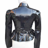 Women Night Black Vinyl PVC Leather Mini Dress | Sexy Weetlok Frock Jacket - Jacket Hunt