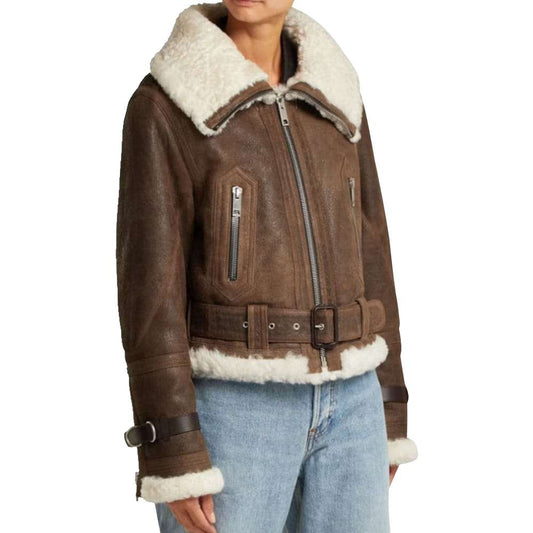 Women Shearling Flight Aviator Brown Leather Jacket - High Quality Leather Jackets - Customized Jacket For Sale | Jacket Hunt