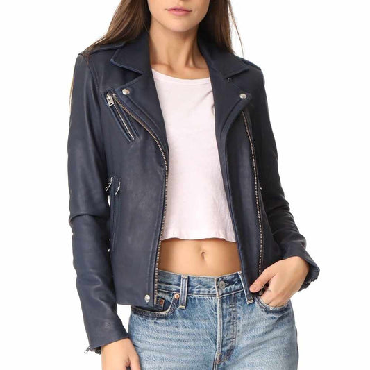 Women Slim Fit Motorcycle Purple Leather Jacket - Jacket Hunt