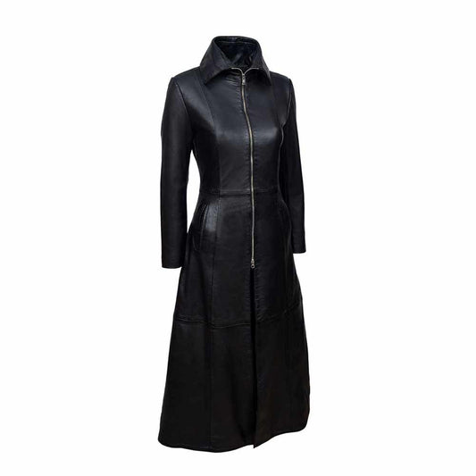 Women Vampire Genuine Black Leather Coat | Full Length Trench Coat | Jacket Hunt