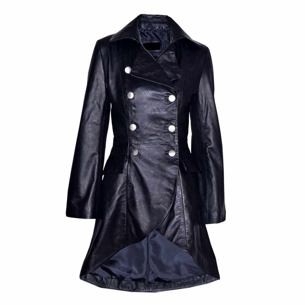 Women Victorian Double Breast Black Leather Coat | Lace Military Leather Coat Women Victorian Double Breast Black Leather Coat | Lace Military Leather Coat