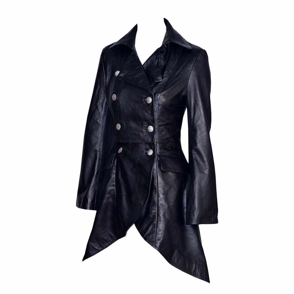 Women Victorian Double Breast Black Leather Coat | Lace Military Leather Coat Women Victorian Double Breast Black Leather Coat | Lace Military Leather Coat