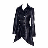 Women Victorian Double Breast Black Leather Coat | Lace Military Leather Coat Women Victorian Double Breast Black Leather Coat | Lace Military Leather Coat