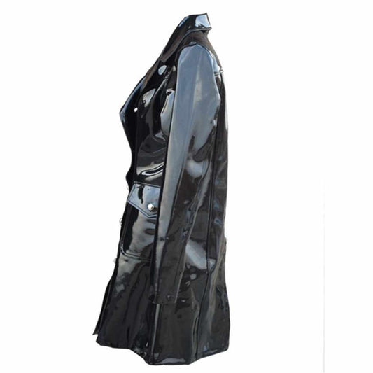 Women Vinyl PVC Double Breast Military Fashion Coat