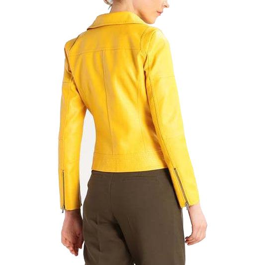 Yellow Slim Fit Motorcycle Leather Jacket Womens