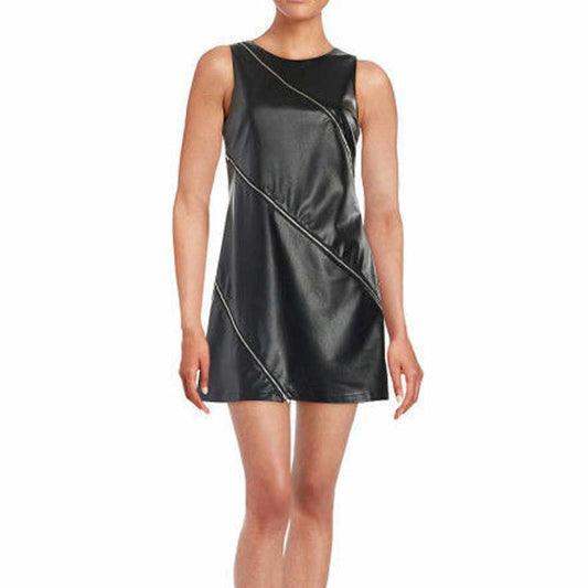 Women Black Leather Mini Sexy Zipper Dress - Jacket Hunt