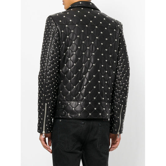 Customized Silver Studded Fashion Leather Jacket Men | Made To Order Leather Jackets
