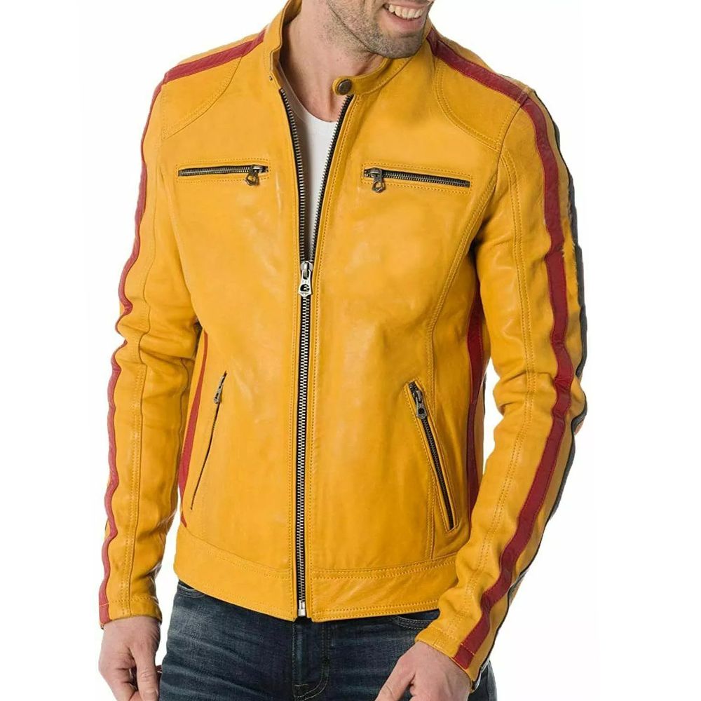 Cafe Racer Yellow Bike Leather Jacket