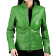 Women's Lambskin Green Leather Jacket Motorcycle Quilted Slim Fit Leather Jacket