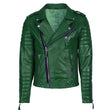 Men Green Leather Jacket | Motorcycle Biker Genuine Lambskin Leather