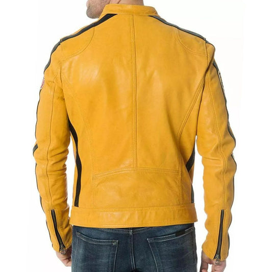 Cafe Racer Yellow Bike Leather Jacket