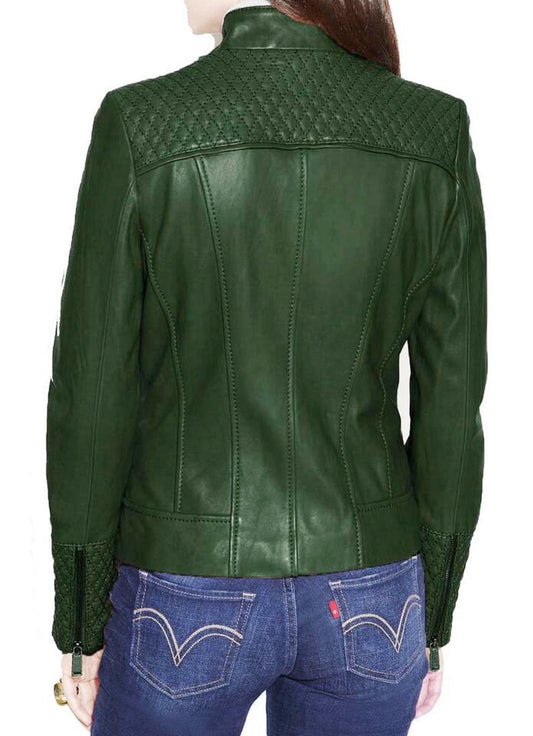 Women's Stylish Slim Fit Biker Green Leather Jacket