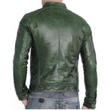 Men's Green Lambskin Leather Jacket | Zipper Up Biker Slim Fit Jacket