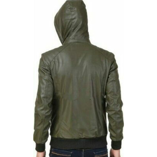 Men's Green Genuine Lambskin Leather Jacket Motorcycle Slim Fit Zipper Jacket