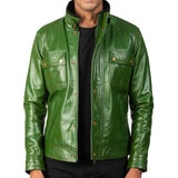 Men's Leather Jacket | Genuine Sheepskin Green Leather Biker Jacket