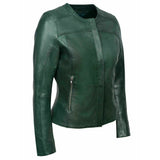 Modern Women Green Genuine Lambskin Real Leather Jacket | Collarless Coat