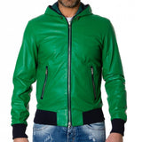 Green Leather Motorcycle Jacket Mens | Green Leather Slim Fit Jacket