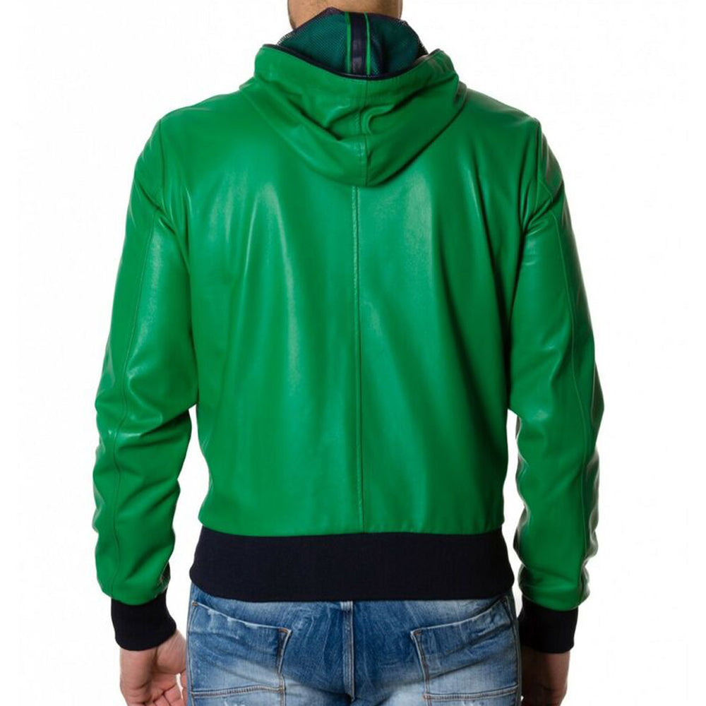 Green Leather Motorcycle Jacket Mens | Green Leather Slim Fit Jacket