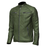 Men’s Club Retro Green Leather Jacket | Men's Stand Collar Leather Jacket