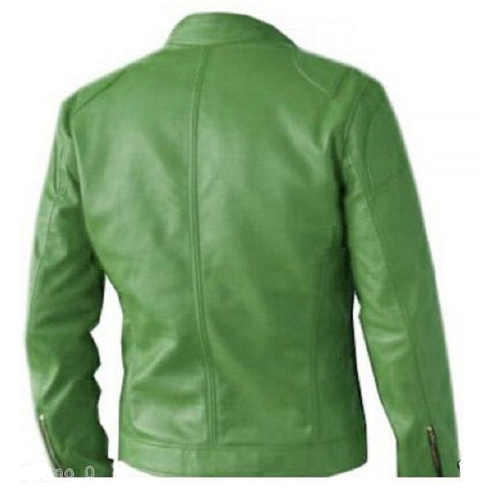 Men's Trendy Green Leather Stylish Jacket | Motorcycle Bomber Green Real Leather Jacket